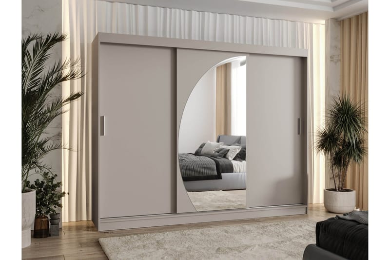 Amira Garderob med Spegel 250x200 cm i Målat Trä - Beige - Förvaring - Sko- & klädförvaring - Garderober & garderobssystem