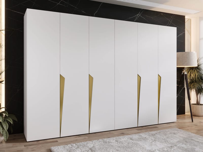 Barile Garderob 300 cm - vit/guld - Förvaring - Sko- & klädförvaring - Garderober & garderobssystem
