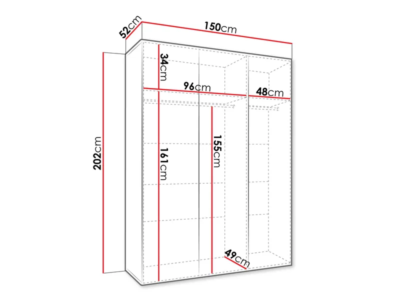 Barile Garderob med spegel 150 cm - Svart - Förvaring - Sko- & klädförvaring - Garderober & garderobssystem