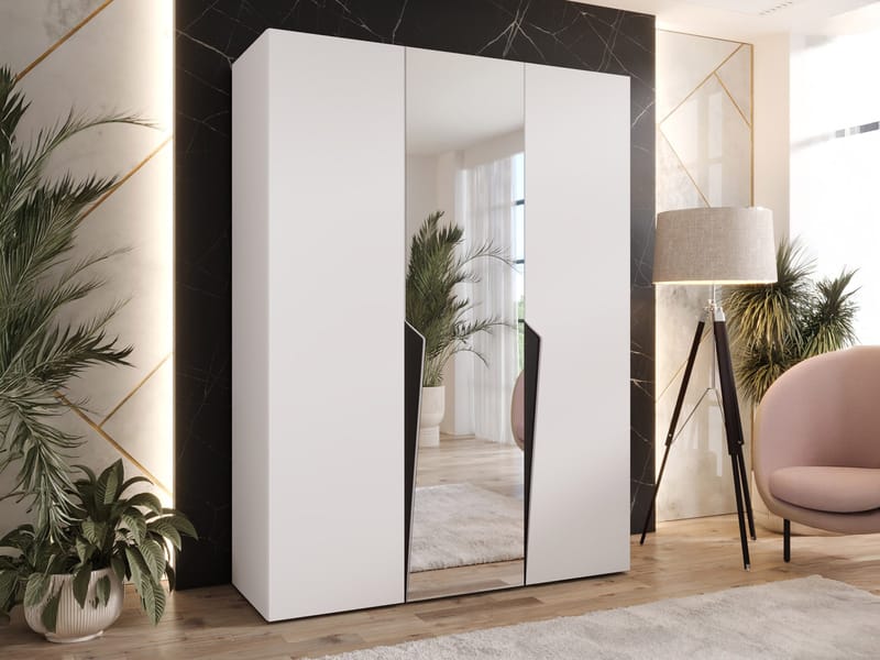 Barile Garderob med spegel 150 cm - Vit med svarta detaljer/speglad/silverfärgad framsida - Förvaring - Sko- & klädförvaring - Garderober & garderobssystem