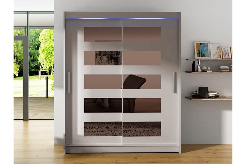 Bay Garderob m. Spegel 150x200 cm - Beige - Förvaring - Sko- & klädförvaring - Garderober & garderobssystem