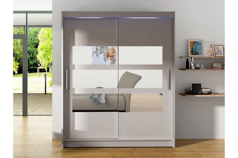 Bay Garderob m. Spegel 150x200 cm - Beige - Förvaring - Sko- & klädförvaring - Garderober & garderobssystem