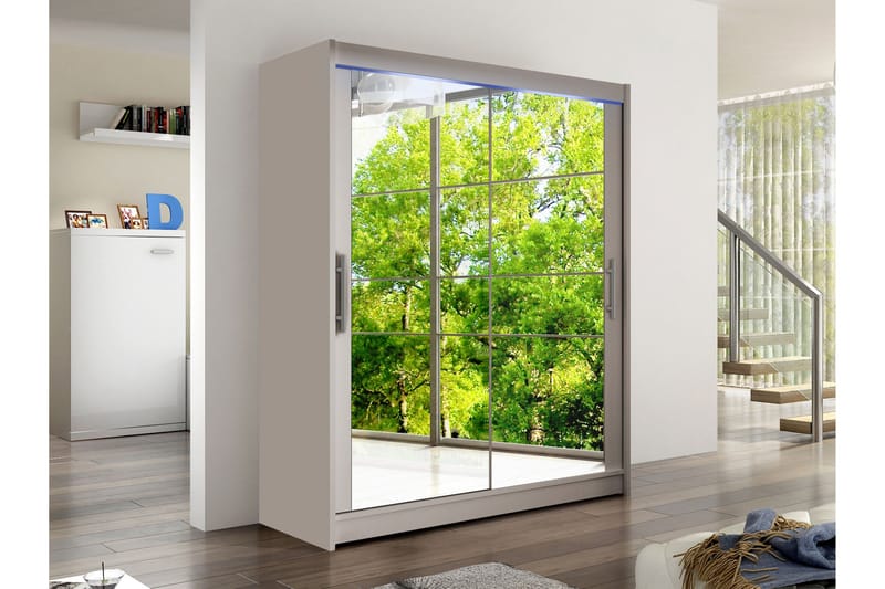 Bay Garderob m. Spegel 150x200 cm - Beige - Förvaring - Sko- & klädförvaring - Garderober & garderobssystem