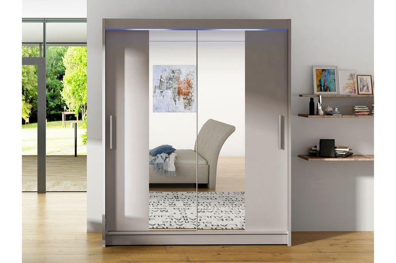 Bay Garderob m. Spegel 150x200 cm - Beige - Förvaring - Sko- & klädförvaring - Garderober & garderobssystem