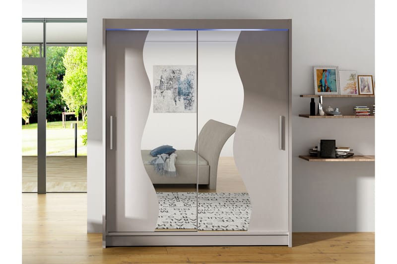 Bay Garderob m. Spegel 150x200 cm - Beige - Förvaring - Sko- & klädförvaring - Garderober & garderobssystem