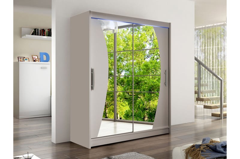 Bay Garderob m. Spegel 150x200 cm - Beige - Förvaring - Sko- & klädförvaring - Garderober & garderobssystem