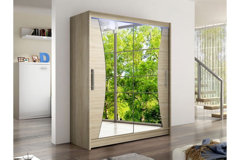 Bay Garderob m. Spegel 150x200 cm - Brun - Förvaring - Sko- & klädförvaring - Garderober & garderobssystem