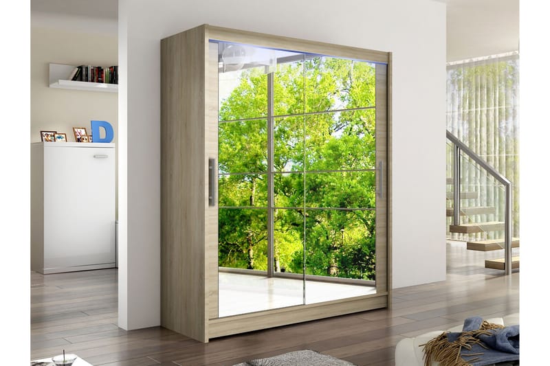 Bay Garderob m. Spegel 150x200 cm - Brun - Förvaring - Sko- & klädförvaring - Garderober & garderobssystem