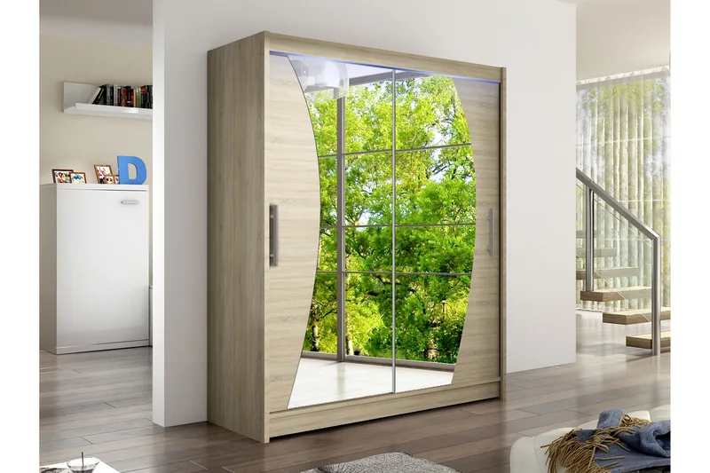 Bay Garderob m. Spegel 150x200 cm - Brun - Förvaring - Sko- & klädförvaring - Garderober & garderobssystem