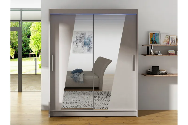 Bay Garderob m. Spegel 150x200 cm - Grå - Förvaring - Sko- & klädförvaring - Garderober & garderobssystem