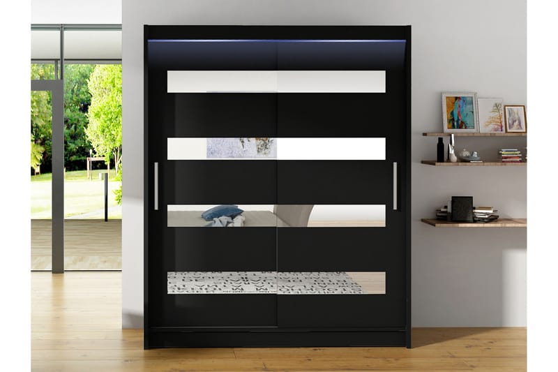 Bay Garderob m. Spegel 150x200 cm - Svart - Förvaring - Sko- & klädförvaring - Garderober & garderobssystem