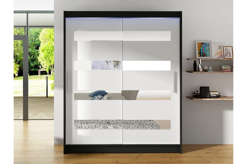 Bay Garderob m. Spegel 150x200 cm - Svart/Vit - Förvaring - Sko- & klädförvaring - Garderober & garderobssystem