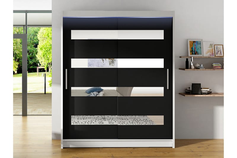 Bay Garderob m. Spegel 150x200 cm - Svart/Vit - Förvaring - Sko- & klädförvaring - Garderober & garderobssystem
