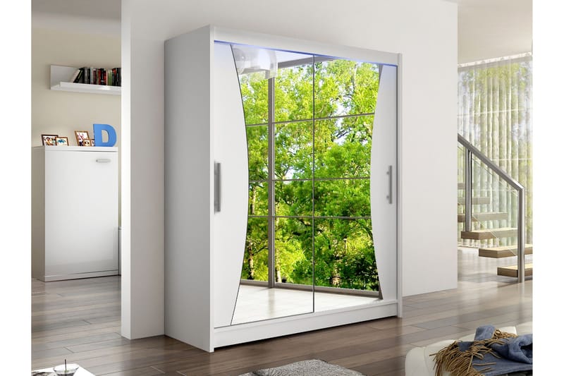 Bay Garderob m. Spegel 150x200 cm - Vit - Förvaring - Sko- & klädförvaring - Garderober & garderobssystem