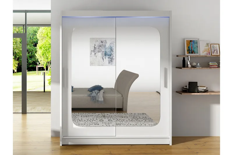 Bay Garderob m. Spegel 150x200 cm - Vit - Förvaring - Sko- & klädförvaring - Garderober & garderobssystem
