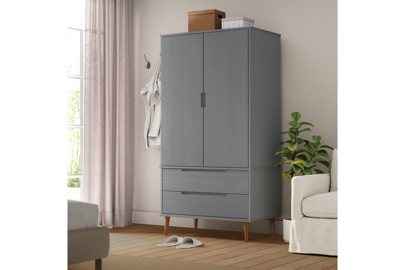 beBasic Garderob grå 90x55x175 cm massiv furu - Förvaring - Sko- & klädförvaring - Garderober & garderobssystem