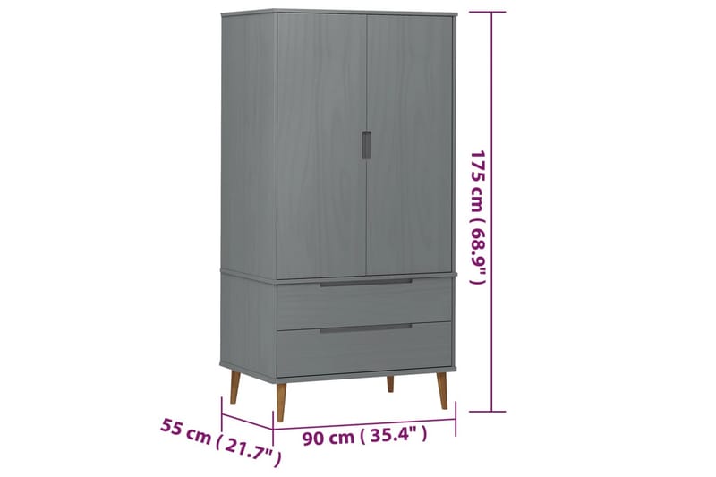 beBasic Garderob grå 90x55x175 cm massiv furu - Förvaring - Sko- & klädförvaring - Garderober & garderobssystem