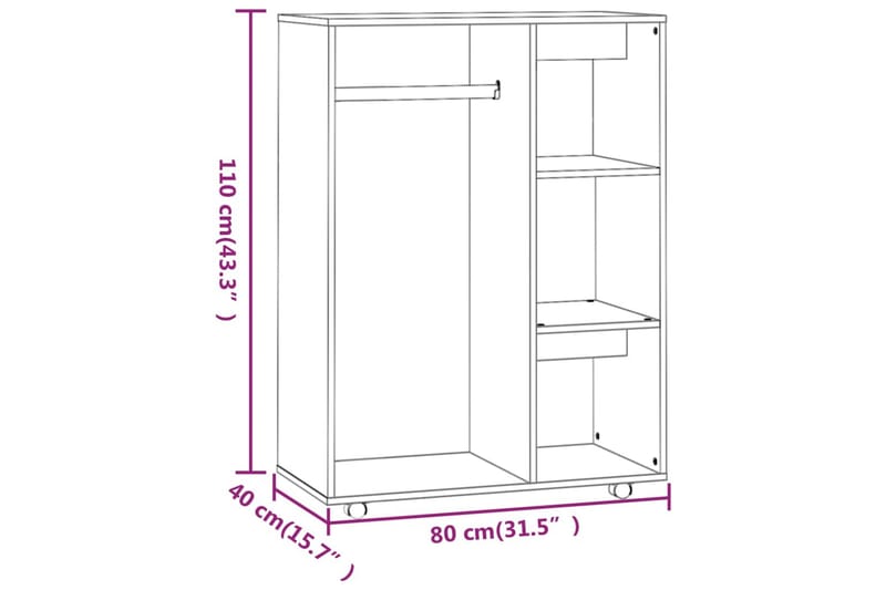 beBasic Garderob rökfärgad ek 80x40x110 cm konstruerat trä - Förvaring - Sko- & klädförvaring - Garderober & garderobssystem