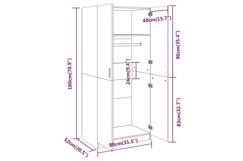 beBasic Garderob rökfärgad ek 80x52x180 cm konstruerat trä - Förvaring - Sko- & klädförvaring - Garderober & garderobssystem