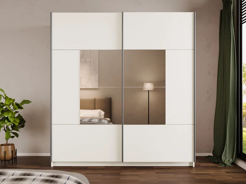 Binche Garderob med Spegel 200x215 cm - Beige - Förvaring - Sko- & klädförvaring - Garderober & garderobssystem