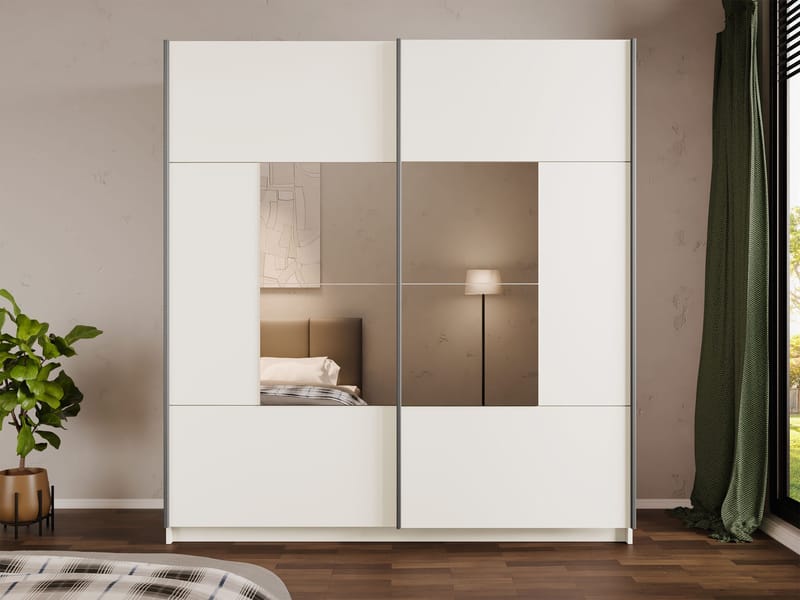 Binche Garderob med Spegel 200x215 cm - Beige - Förvaring - Sko- & klädförvaring - Garderober & garderobssystem