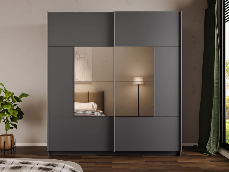 Binche Garderob med Spegel 200x215 cm - Grå - Förvaring - Sko- & klädförvaring - Garderober & garderobssystem