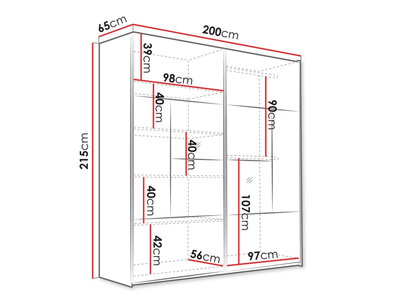 Binche Garderob med Spegel 200x215 cm - Grå - Förvaring - Sko- & klädförvaring - Garderober & garderobssystem