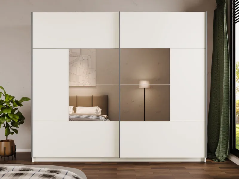 Binche Garderob med Spegel 250x215 cm - Beige - Förvaring - Sko- & klädförvaring - Garderober & garderobssystem