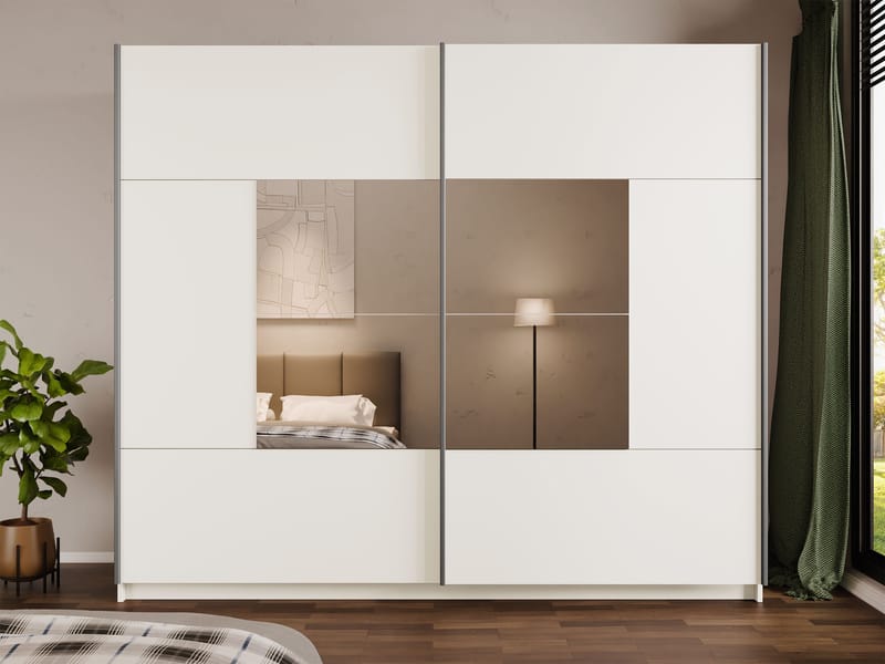 Binche Garderob med Spegel 250x215 cm - Beige - Förvaring - Sko- & klädförvaring - Garderober & garderobssystem