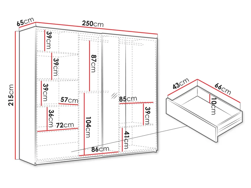 Binche Garderob med Spegel 250x215 cm - Grå - Förvaring - Sko- & klädförvaring - Garderober & garderobssystem