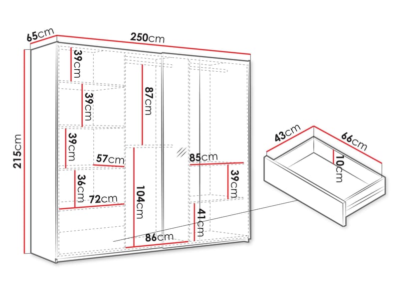 Binche Garderob med Spegel 250x215 cm - Grå - Förvaring - Sko- & klädförvaring - Garderober & garderobssystem