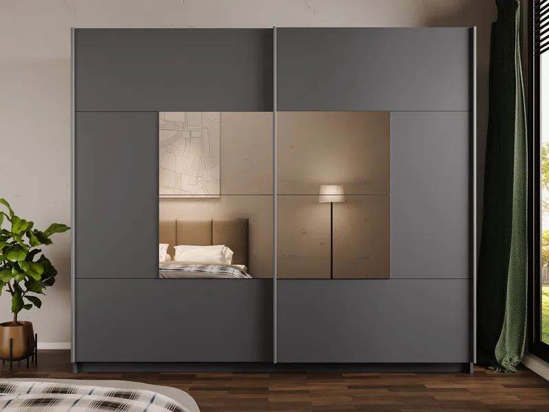 Binche Garderob med Spegel 250x215 cm - Grå - Förvaring - Sko- & klädförvaring - Garderober & garderobssystem