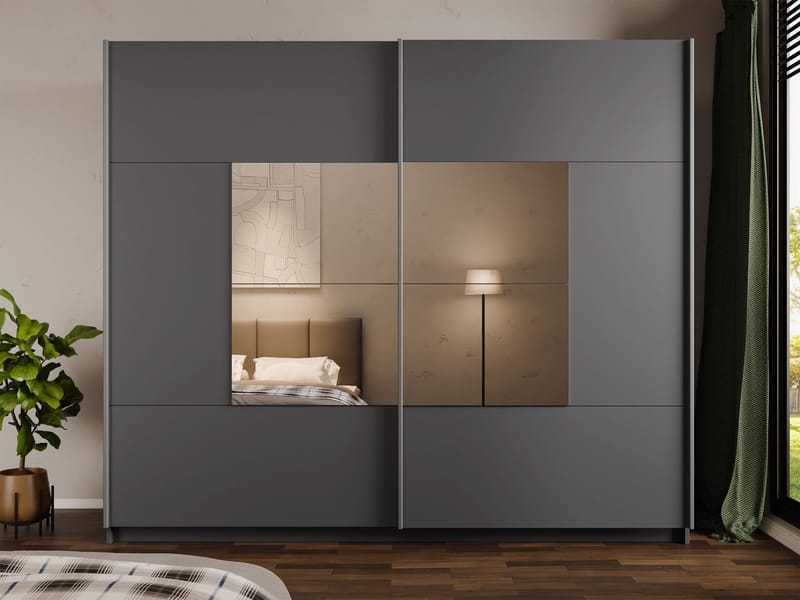 Binche Garderob med Spegel 250x215 cm - Grå - Förvaring - Sko- & klädförvaring - Garderober & garderobssystem