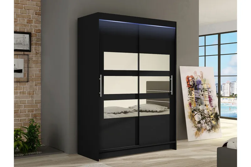 Biscayne Garderob m. Spegel 120x200 cm - Svart - Förvaring - Sko- & klädförvaring - Garderober & garderobssystem