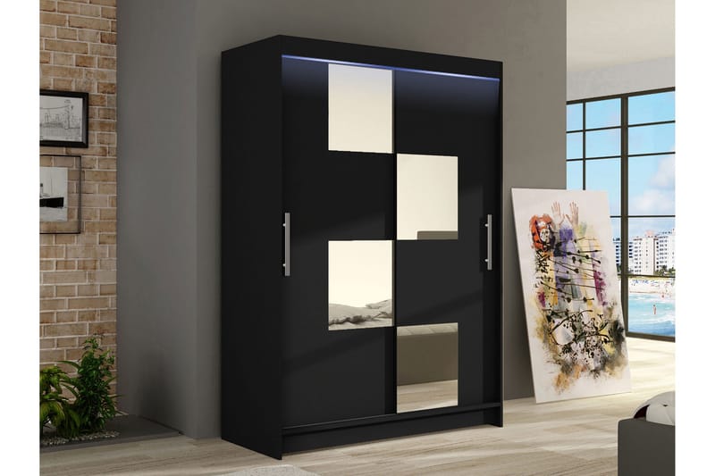 Biscayne Garderob m. Spegel 120x200 cm - Svart - Förvaring - Sko- & klädförvaring - Garderober & garderobssystem