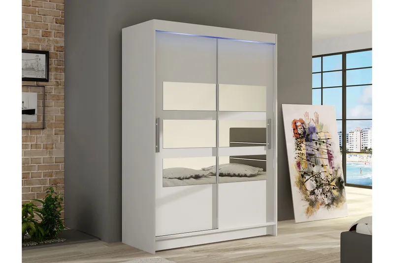 Biscayne Garderob m. Spegel 120x200 cm - Vit - Förvaring - Sko- & klädförvaring - Garderober & garderobssystem