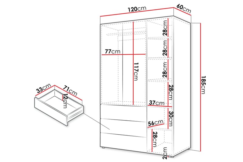 Buhan Garderob 120x185 cm - Beige/Brun - Förvaring - Sko- & klädförvaring - Garderober & garderobssystem