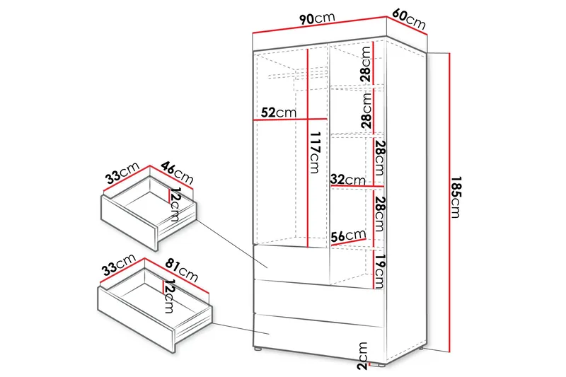 Buhan Garderob 90x185 cm - Beige/Brun - Förvaring - Sko- & klädförvaring - Garderober & garderobssystem