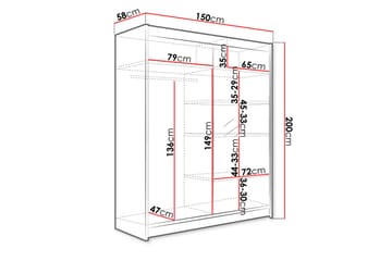 Camino Garderob 150x58x200 cm LED-belysning - Beige/Vit - Förvaring - Sko- & klädförvaring - Garderober & garderobssystem
