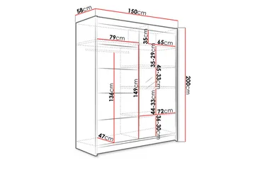 Camino Garderob 58x150 cm LED-belysning - Svart - Förvaring - Sko- & klädförvaring - Garderober & garderobssystem