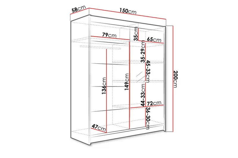 Camino Garderob 58x150 cm LED-belysning - Svart - Förvaring - Sko- & klädförvaring - Garderober & garderobssystem