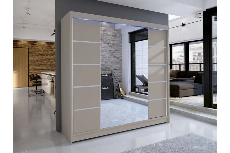 Canderbury Garderob m. Spegel 180x215 cm - Beige - Förvaring - Sko- & klädförvaring - Garderober & garderobssystem