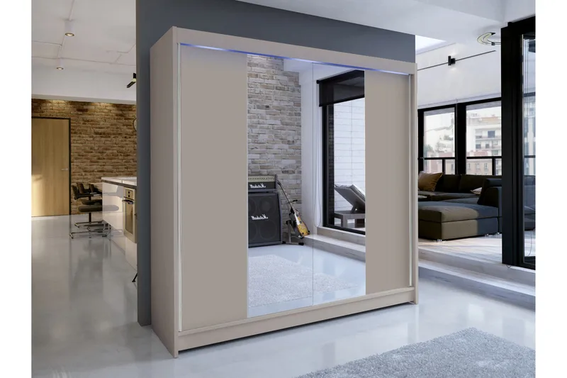 Canderbury Garderob m. Spegel 180x215 cm - Beige - Förvaring - Sko- & klädförvaring - Garderober & garderobssystem