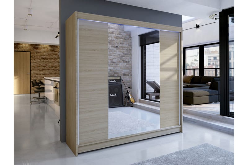 Canderbury Garderob m. Spegel 180x215 cm LED-belysning - Brun - Förvaring - Sko- & klädförvaring - Garderober & garderobssystem