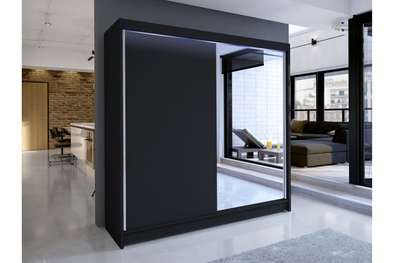 Canderbury Garderob m. Spegel 180x215 cm - Svart - Förvaring - Sko- & klädförvaring - Garderober & garderobssystem