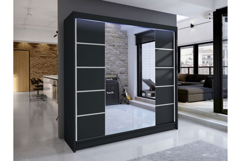 Canderbury Garderob m. Spegel 180x215 cm - Svart - Förvaring - Sko- & klädförvaring - Garderober & garderobssystem