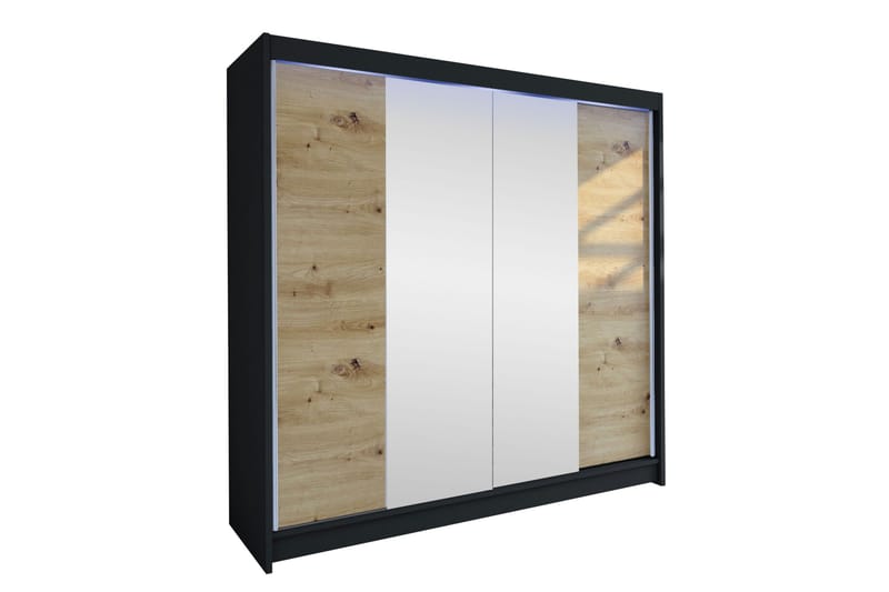 Canderbury Garderob m. Spegel 180x215 cm, Svart/Brun