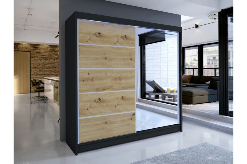 Canderbury Garderob m. Spegel 180x215 cm - Svart/Brun - Förvaring - Sko- & klädförvaring - Garderober & garderobssystem