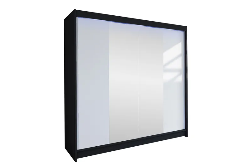 Canderbury Garderob m. Spegel 180x215 cm, Svart/Vit