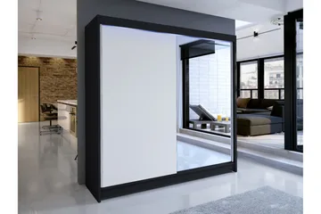 Canderbury Garderob m. Spegel 180x215 cm - Svart/Vit - Förvaring - Sko- & klädförvaring - Garderober & garderobssystem